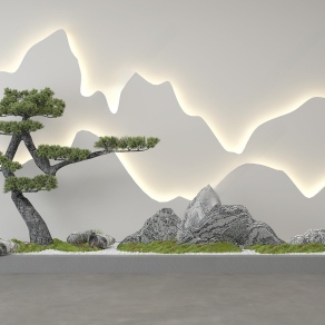 新中式假山景观小品3D模型下载